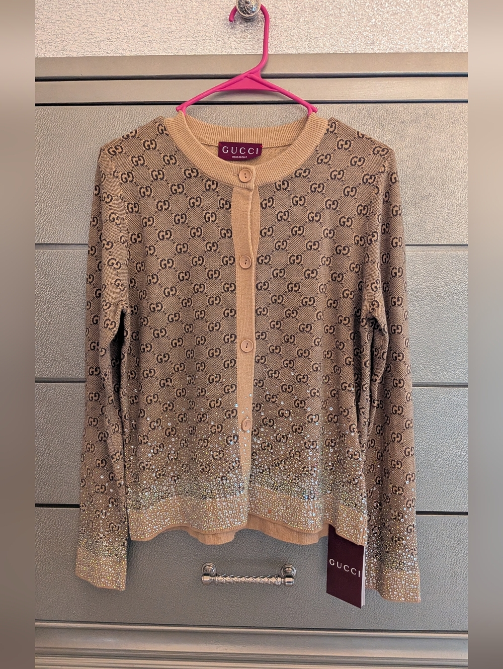 NWT, beautiful tan cardigan w/ crystals